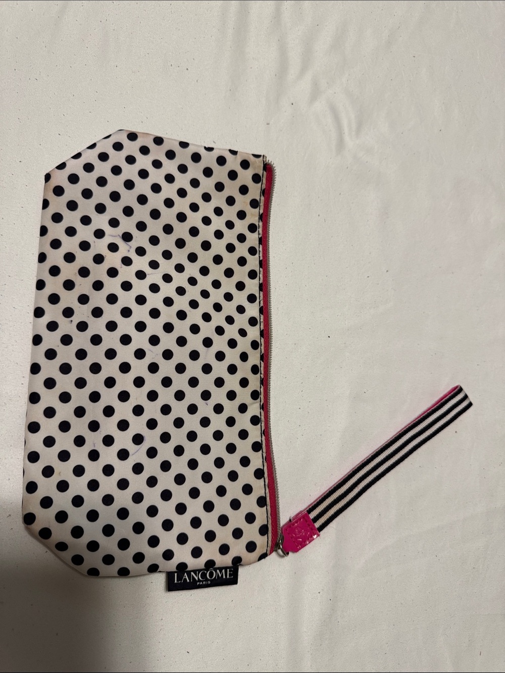 Lancôme Polka Dot Wristlet Pouch in Black & White with Pink Trim
